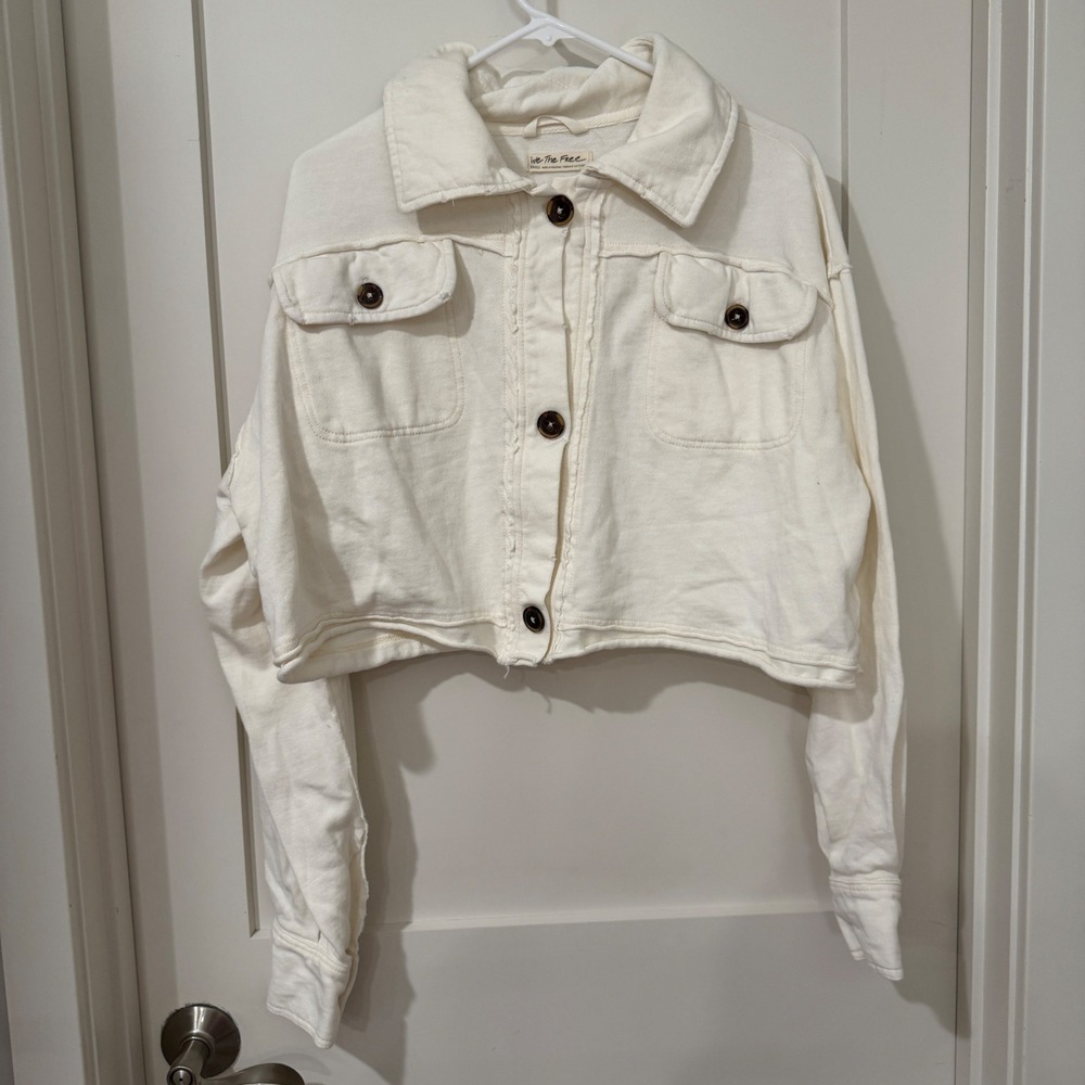 We The Free Free People Cream Cropped Cotton Knit Jacket OB1513992 Small